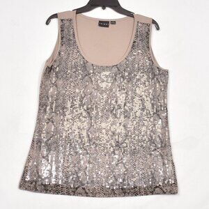 Tribal Women's Sleeveless Sequin Snakeskin Pattern Tank Top Size Large